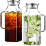 Netany 2 Pack 2 Liters/68 oz Square Glass Pitcher with Lid and Handle for Fridge, Iced Tea and Coffee Carafe Beverage Serveware, Heat Resistant Borosilicate Water Jug for Hot/Cold Drinks and Milk - Image 2