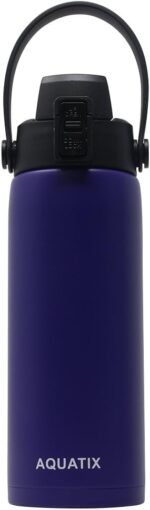 New Aquatix (Purple, 21 Ounce) Pure Stainless Steel Double Wall Vacuum Insulated Sports Water Bottle Convenient Flip Top Cap with Removable Strap Handle - Keeps Drinks Cold 24 hr/Hot 6 hr - Image 2