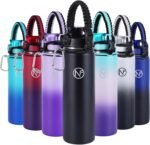 Newfad 32 oz Insulated Water Bottle With Detachable Straw & Paracord Handle, Stainless Steel Thermos Water Bottle with Leakproof Lockable Lid, BPA-Free Sports Bottle (Black) - Image 2