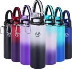 Newfad 32 oz Insulated Water Bottle With Detachable Straw & Paracord Handle, Stainless Steel Thermos Water Bottle with Leakproof Lockable Lid, BPA-Free Sports Bottle (White Black Gradient) - Image 2