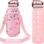 Newfad 32 oz Water Bottles with Straw & Strap, Motivational Water Bottles with Times to Drink, BPA Free Reusable Sports Water Bottle with Sleeve Carrier for Hiking, Travel, Running or Fitness - Image 2