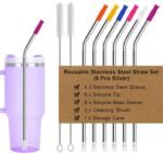 Newly Upgraded 10.5In Bent Metal Straws Reusable Set 6 PCS with 12 Silicone Accessories, 2 Straw Brush, 1 Storage Case, BPA Free, Eco-Friendly Stainless Steel Straws for 14, 20, 30,40 oz Tumbler - Image 2