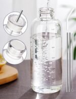 NiHome 25oz/750ml Clear Glass Water Bottle with 2 Caps & Stainless-Steel Straw, Temperature Resistant Durable High Borosilicate Glass Drinkware with Leak-Proof Seal for Travel, Gym, School & Home Use - Image 2