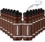 Nitial 12 Pack Water Bottles Bulk 20 oz Reusable Squeeze Water Bottles Plastic Sports Bottle with Pull Top Cap Sports Gifts Tumbler for Travel Gym Sport Party Supplies(Orange,Football) - Image 2