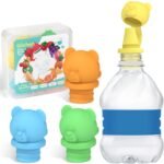No Spill Water Bottle Caps - BPA Free Silicone Top Protects Child's Mouth, Replacement Spout Adapter for Toddlers to Adults - 4 Pack (Blue, Green, Yellow, Orange) - Image 2