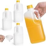 Noamus 4 Pack 64Oz Plastic Juice Bottles with Funnel, 2L HDPE Empty Container Yellow Tamper Evident Caps, Half Gallon Clear Beverage Bottle Lid&Handle, Food Grade for Refrigerator, Milks Water Honey - Image 2