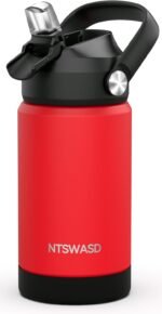 Ntswasd Kids Insulated Water Bottle with Straw,12 oz Kids Cups with Stainless Steel Leak Proof for School Daycare Boys Girls(Red) - Image 2