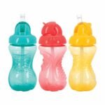 Nuby 3 Pack No Spill Flip it Soft Straw Toddler Sippy Cups - Toddler Cups Spill Proof with Easy and Firm Grip - Aqua, Coral, Yellow - Image 2