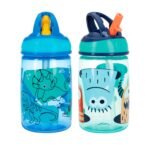 Nuby Flip-it Kids On-The-Go Printed Water Bottle with Bite Proof Hard Straw - 12oz / 360 ml, 18+ Months, 2 pk Prints May Vary - Image 2