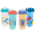 Nuby No Spill Insulated Transition Cup with Soft Rim Spout | 9 oz/ 270 ml | 2 pack: Aqua Animals & White Shapes or Blue Dinosaurs & Yellow Monsters | 18 months + - Image 2