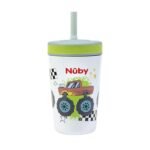 Nuby Thirsty Kids Flexstraw Stainless Steel Insulated Toddler Cup with Leak-Resistant Silicone Straw, Easy-Clean Valve & 12 oz Capacity – Travel Cup with Fun Prints, Monster Trucks - Image 2
