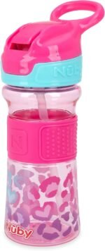 Nuby Thirsty Kids Flip-It No-Spill Toddler Sippy Cup with Soft Spout - 12 oz - 18+ Months - Pink Leopard - Back to School Essentials - Image 2