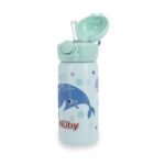 Nuby Thirsty Kids No Spill Flip-It Active Stainless Steel Travel Cup or Water Bottle - 14 Oz - 18+ Months - Mint Whale - Back to School Essentials - Image 2