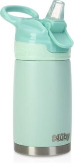 Nuby Thirsty Kids No Spill Flip-It Reflex Stainless Steel Travel Cup or Water Bottle - 10 Oz - 18+ Months - Aqua Mint - Back to School Essentials - Image 2