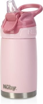 Nuby Thirsty Kids No Spill Flip-It Reflex Stainless Steel Travel Cup or Water Bottle - 10 Oz - 18+ Months - Pink - Back to School Essentials - Image 2