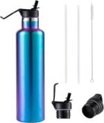 Nuovoo Stainless Steel Double Wall Water Bottle, 32oz Vacuum Insulated Bottle With 2 Straw Lids, Insulated Water Bottle Keeps Water Cold for Hiking, Sports, Outdoor (Rainbow) - Image 2