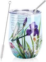 NymphFable 12oz Dragonfly Cup Wine Tumbler with Straw and Lid Insulated Stemless Wine Glass Stainless Steel Double Wall - Image 2