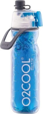 O2COOL Arctic Squeeze Mist 'N Sip Insulated Bottle w/Silicone Spout Cover And Locking Misting Function - 20 oz, Crackle Blue - Image 2