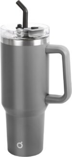 OGGI 40 oz Tumbler with Handle, Straw & Lid - Big Water Bottle, Travel Coffee Mug, Stainless Steel Vacuum Insulated Thermal Cup for Hot Cold Beverages, Cold for 24Hrs & Hot for 12Hrs - Gray - Image 2