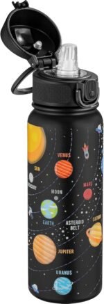 OLDLEY 20 Oz Insulated Stainless Steel Water Bottle For Kids, With Straws Leak-proof, Kids Water Bottles For School Boys Girls,Solar System - Image 2