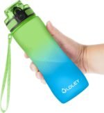 OLDLEY 25 oz Water Bottle, Motivational Water Bottle with Time Marker, Sports Water Bottle With Strap, Leakproof & BPA Free Large Water Bottles for School, Gym, Travel, Outdoor, Tritan,Green&Blue - Image 2