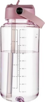 OLDLEY 32 oz Clear Water Bottle with Straw,Tritan BPA-Free, Wide Mouth, Leak Proof - for Gym, Travel, Home, School, Office (Pink) - Image 2