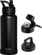 OLDLEY 32 oz Insulated Water Bottle With Straw, Stainless Steel Sports Water Cup Flask with 3 Lids(Straw, Spout and Handle Lid) Double Walled Travel Thermal Canteen Mug,Black - Image 2