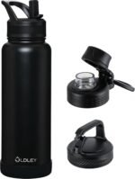 OLDLEY 40 oz Insulated Water Bottle With Straw, Stainless Steel Sports Water Cup Flask with 3 Lids(Straw, Spout and Handle Lid) Double Walled Travel Thermal Canteen Mug,Black - Image 2