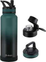 OLDLEY 40 oz Insulated Water Bottle With Straw, Stainless Steel Sports Water Cup Flask with 3 Lids(Straw, Spout and Handle Lid) Double Walled Travel Thermal Canteen Mug,Midnight Black - Image 2