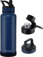 OLDLEY 40 oz Insulated Water Bottle With Straw, Stainless Steel Sports Water Cup Flask with 3 Lids(Straw, Spout and Handle Lid) Double Walled Travel Thermal Canteen Mug,Navy Blue - Image 2