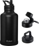OLDLEY 64 oz Insulated Water Bottle With Straw, Stainless Steel Sports Water Cup Flask with 3 Lids(Straw, Spout and Handle Lid) Double Walled Travel Thermal Canteen Mug,Black - Image 2