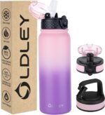 OLDLEY Insulated Water Bottle 20oz Water Bottles with Straw, Stainless Steel Water Bottle with 3 Lids, Double Wall Vacuum Bottles for Adult Kids, Sports Bottles for School Travel, Ombre Pink-Purple - Image 2