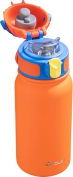 OLDLEY Kids Water Bottle 12oz Insulated Water bottle, Double Wall Stainless Steel Vacuum Bottle, Leak-Proof Sport Bottles for School Boys Girls,Orange - Image 2