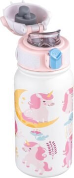 OLDLEY Kids Water Bottle 12oz Insulated Water bottle, Double Wall Stainless Steel Vacuum Bottle, Leak-Proof Sport Bottles for School Boys Girls,White Unicorn - Image 2