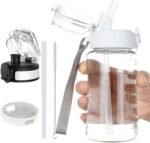 OLDLEY Kids Water Bottle for School, 12 oz (2 lids) BPA-Free Reusable Leak-Proof Durable Tritan Plastic Water Bottles with Straw & Chug Lids, Anti-dust Spout Cover (Clear) - Image 2