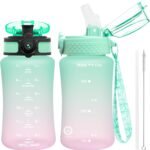 OLDLEY Kids Water Bottle for School, 12 oz (2 lids) BPA-Free Reusable Leak-proof Durable Tritan Plastic Water Bottles with Straw & Chug Lids, Anti-dust Spout Cover (Mintpink) - Image 2