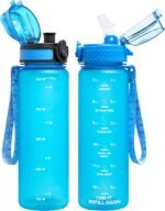 OLDLEY Kids Water Bottle for School, 17 oz (2 lids) BPA-Free Reusable Leak-proof Durable Tritan Plastic Water Bottles with Straw & Chug Lids, Anti-dust Spout Cover (Blue) - Image 2