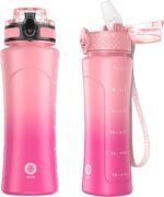 OLDLEY Kids Water Bottle for School with Straw Chug Lid, 15 oz Unbreakable Leak-Proof BPA-Free Motivational Water Bottles with Time Marker for Travel Sports Gym, Pink Purple - Image 2