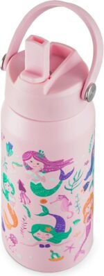 OLDLEY kids Water Bottle - 18oz Insulated Stainless Steel - Wide Straw Lid, Non Spill, Leakproof, Kids Water Bottle for School,Mermaid - Image 2
