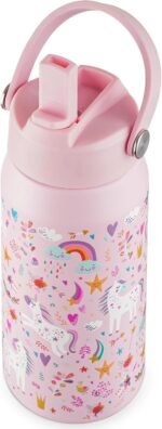 OLDLEY kids Water Bottle - 18oz Insulated Stainless Steel - Wide Straw Lid, Non Spill, Leakproof, Kids Water Bottle for School,Unicorn - Image 2