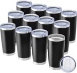 OMTech 20oz Tumblers Bulk, 12pc Stainless Steel Tumbler Set with Lid & Straw, Double Wall Vacuum Insulated Mug for Laser Engraver, Travel Coffee Mug for Hot & Cold Drinks, Black Powder Coated Cup - Image 2