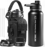 ONETIGRIS 32 oz Insulated Water Bottle with Straw - Tactical Stainless Steel Water Jug, Leakproof Thermos Wide Mouth Sport bottle with 3 Lids and Sleeve for Travel, Gym, Camping, Hiking - Image 2