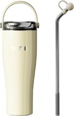 OTE 30OZ Tumbler with Handle, 316 Stainless Steel Water Bottle with Straw, 800ML Vacuum Insulated Bottle, Insulated Travel Mug, Tumbler for Office or Home, Cup Holder Friendly, Keep Hot/Cold (Beige) - Image 2