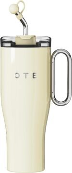 OTE 40 oz Tumbler with Handle and Straw Lid, Reusable Water Bottle, Double Wall Vacuum Stainless Steel Insulated Tumbler for Hot/Cold Beverages(Beige) - Image 2