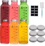 Ocean ice Glass Bottles with Lids,12oz Juice Bottles Set of 6, Leak-Proof Glass Cups, Glass Bottles with Labels and brushes and for Sports, Wide Mouth, Glass Juice Bottles with lids Accuracy Scale - Image 2