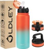 Oldley Insulated Water Bottle 20oz Water Bottles with Straw, Stainless Steel Water Bottle with 3 Lids, Double Wall Vacuum Bottels for Adults School Kids,Leak-Proof Sport Bottles, Ombre Orange-green - Image 2