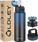 Oldley Insulated Water Bottle 20oz Water Bottles with Straw, Stainless Steel Water Bottle with 3 Lids, Double Wall Vacuum Bottles for Adult Kids, Sports Bottles for School Travel,Blue-black - Image 2