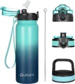 Oldley Insulated Water Bottle 20oz for Adults Kids Stainless Steel Water Bottles with Straw/Chug/Carabiner 3 Lids Fruit Strainer Double Wall Vacuum Wide Mouth BPA Free Leak-Proof for School Travel - Image 2