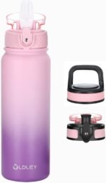 Oldley Water Bottles 20 oz Insulated Water Bottle with Straw 3 Lids,Vacuum Stainless Steel Water Bottles, Leak & Sweat Proof Sport Water Bottle Gym for Kids Adults - Image 2