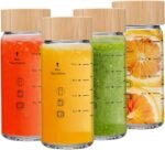 Olivego 12oz Juice Bottles - 4 Pack Wide Mouth Glass Bottles with Lids- BPA Free, Bamboo Lids for Juicing, Smoothies, Infused Water, Beverage Storage - Leakproof, Borosilicate, Clear - Image 2